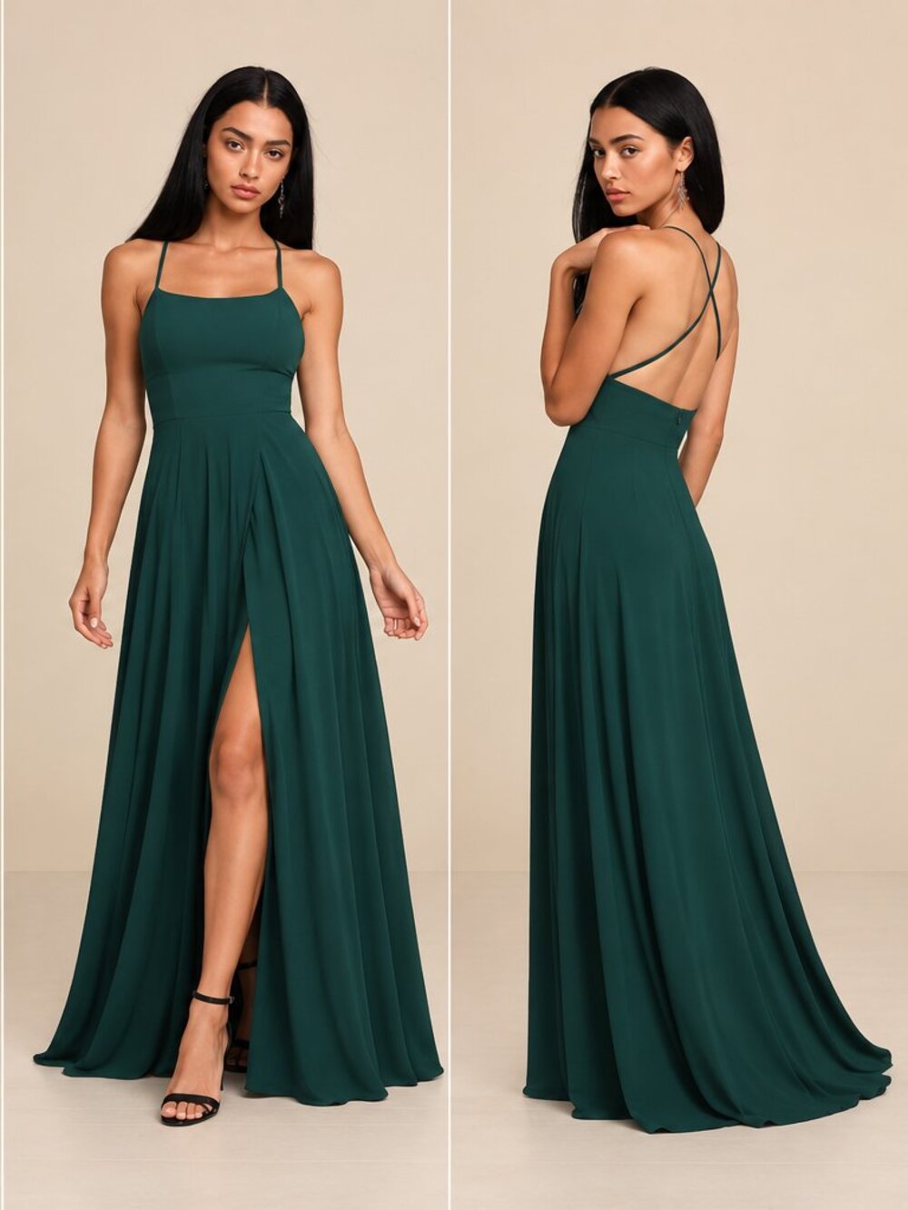 LULU's Bridesmaid Prom Wedding Flowy Romantic Flowy Sexy Chiffon Maxi Dress